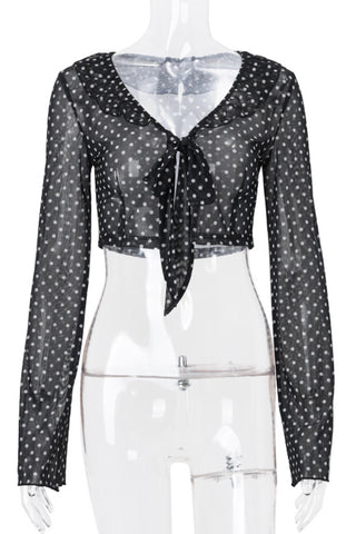 Sheer Tie-Front Polka Dot Blouse
