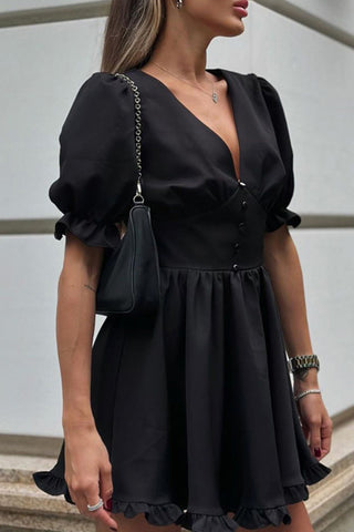 Puff-Sleeve Ruffled Casual Dress