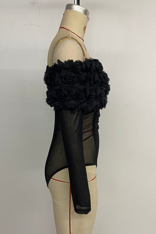Off-Shoulder Floral Mesh Bodysuit