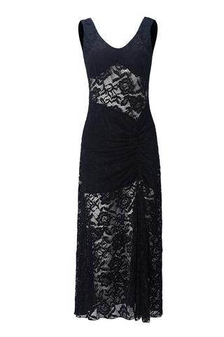 Lace Overlay Off-Shoulder Midi Dress