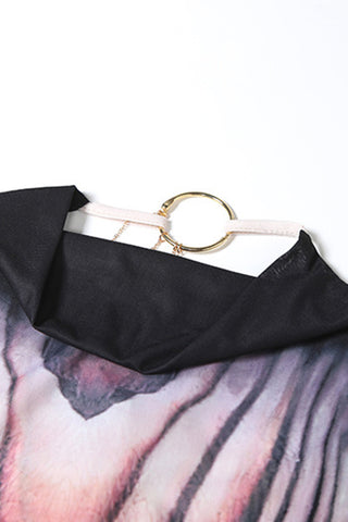 Abstract Print Halter Maxi Dress