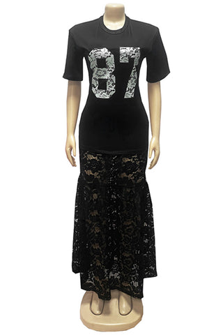 Lace Overlay Long Dress