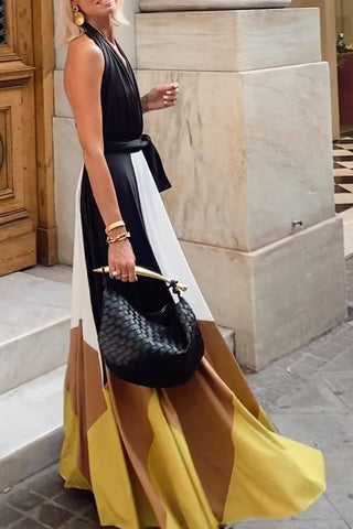 Halter Maxi Colorblock Dress