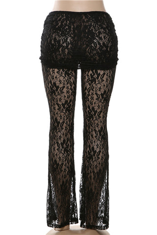 Lace Overlay Casual Pants