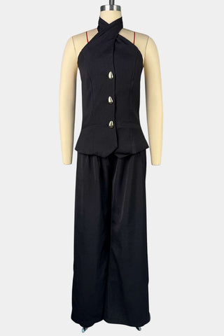 Halter Buttoned Pants Set