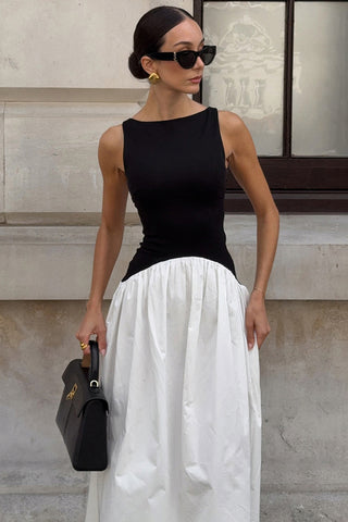 Sleeveless Two-Tone Maxi Dress