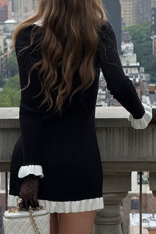 Contrast Ruffle Trim Buttoned Dress