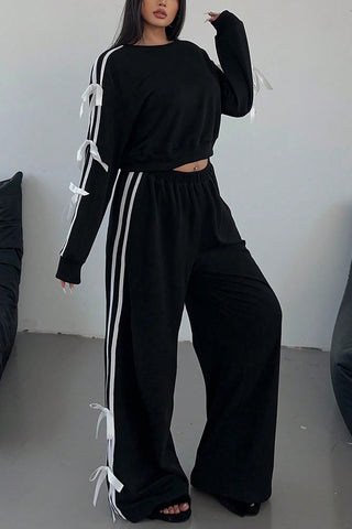 Trendy Ribbon-Accent Pants Set