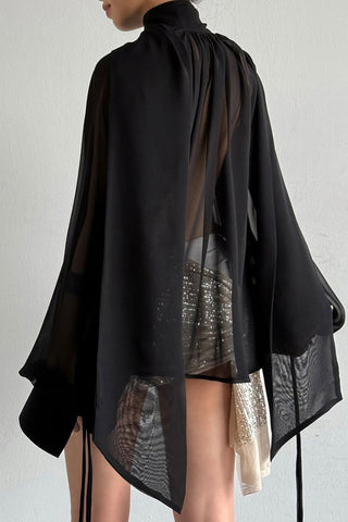 Sheer Neck-Tie Blouse