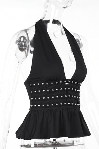 Studded Halterneck Peplum Top