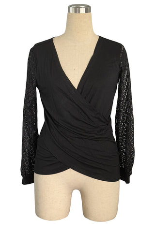 Wrap V-Neck Top with Lace Sleeves