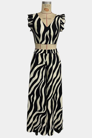 Zebra Print Skirt Set with Ruffled Crop Top