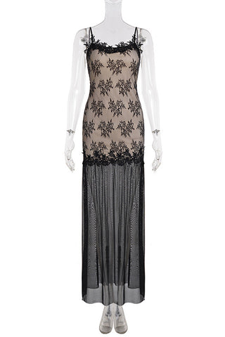 Lace Overlay Evening Dress