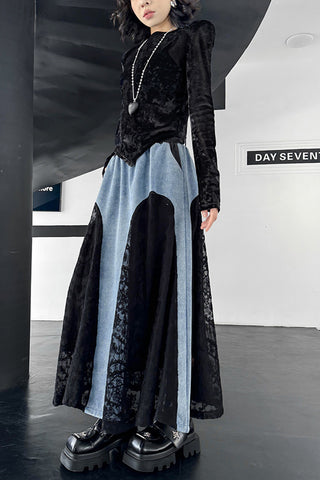 Lace A-Line Denim Skirt