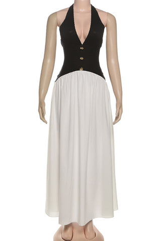 Halter Neck Buttoned Casual Dress