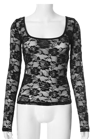 Floral Lace Long-Sleeve Blouse