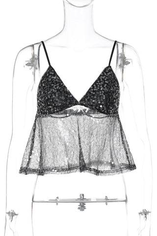 Sequined Mesh Cami Top