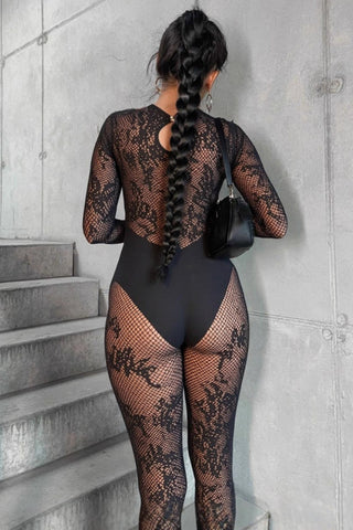 Lace Mesh Overlay Jumpsuit