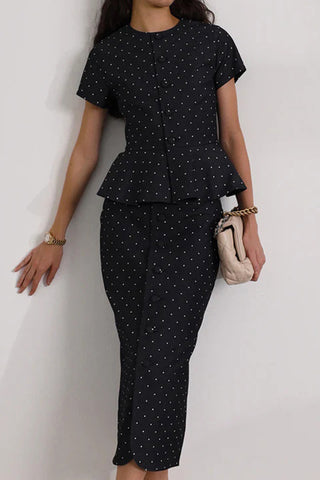 Button-Front Polka Dot Skirt Set