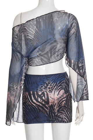 Off-Shoulder Abstract Print Skirt Set