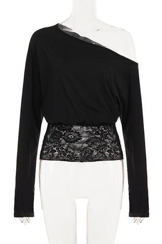 One-Shoulder Lace Detail T-Shirt
