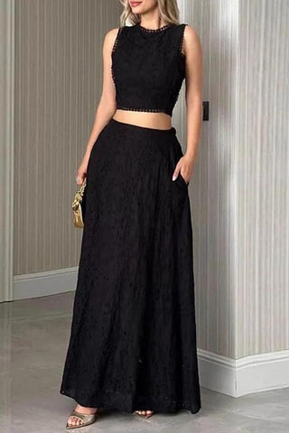 Elegant Eyelet Skirt Set