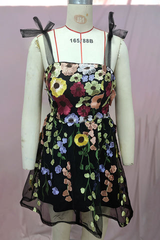 Floral Mesh Sundress with Tie Straps