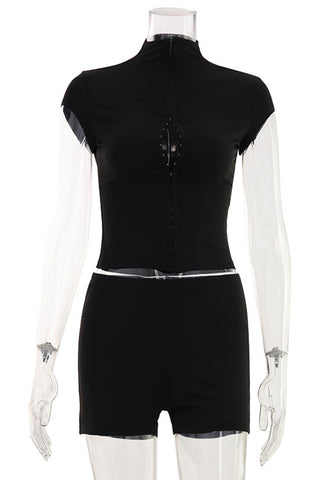 High-Neck Short Set with Keyhole Detail