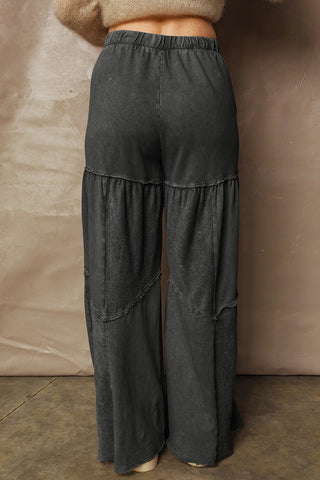 Tiered Wide Leg Patchwork Drawstring Pants