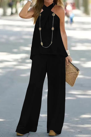 Halter Neck Top and Wide Leg Pants Set