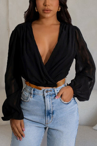 Belted Wrap-Front Blouse