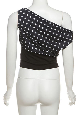 One-Shoulder Polka Dot Blouse