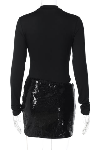 Long Sleeve Sequin Evening Dress