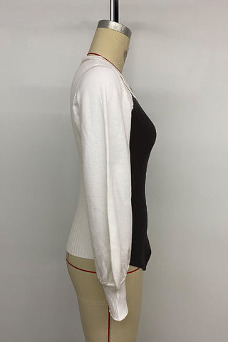 Stylish Contrast Button-Up Blouse