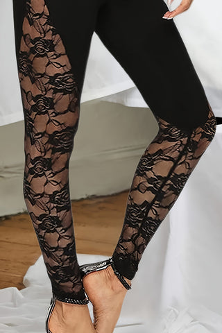Lace Insert High-Waisted Casual Pants
