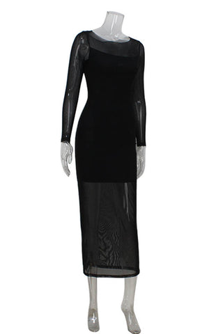 Elegant Long-Sleeve Sheer Evening Dress