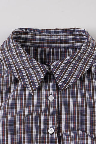 Button-Front Plaid Crop Shirt