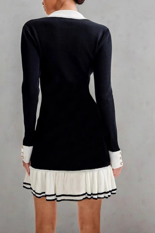 Button-Front Casual Dress with Contrast Trim