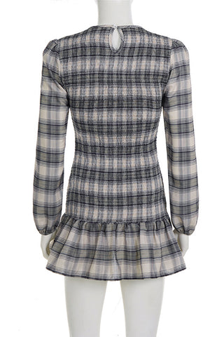 Plaid Ruffle Hem Casual Dress