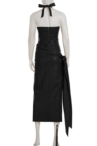 Halter-Neck Draped Casual Dress