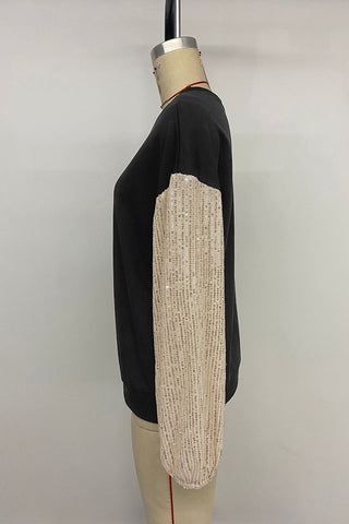 Asymmetric Cut-Out Sequin Sweatshirt