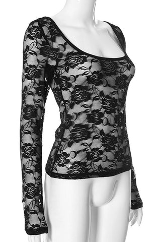 Floral Lace Long-Sleeve Blouse