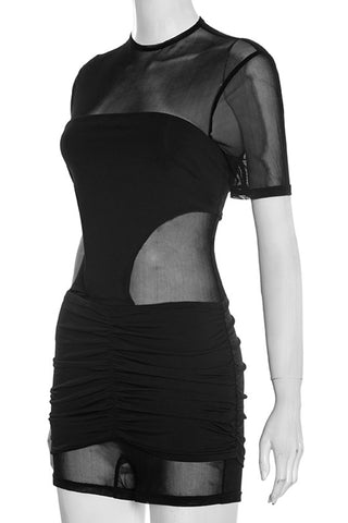 Mesh Panel Ruched Romper