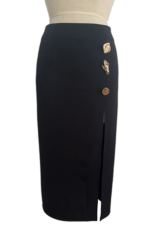Elegant Button-Detail Midi Skirt