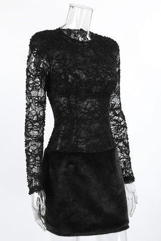 Lace and Fur Mini Dress