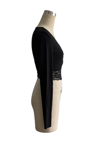 Lace Trim Long-Sleeve Crop Top