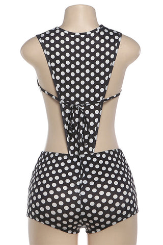 Polka Dot Romper with Cutout Design