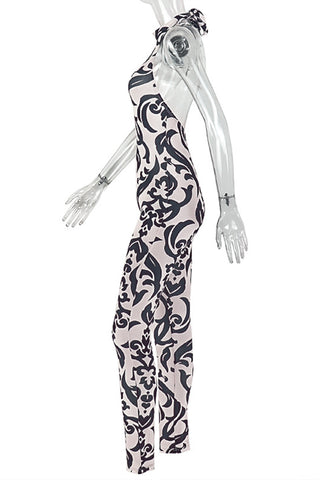 Patterned High-Neck Jumpsuit