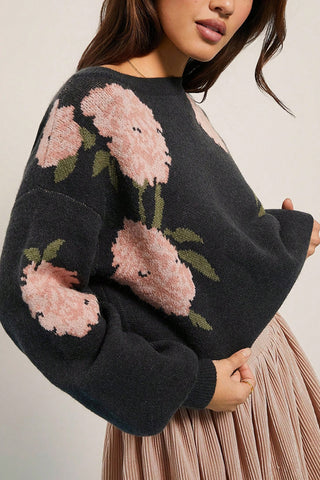 Off-Shoulder Floral Sweater