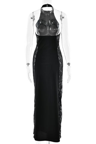 Elegant Halter Lace Maxi Dress